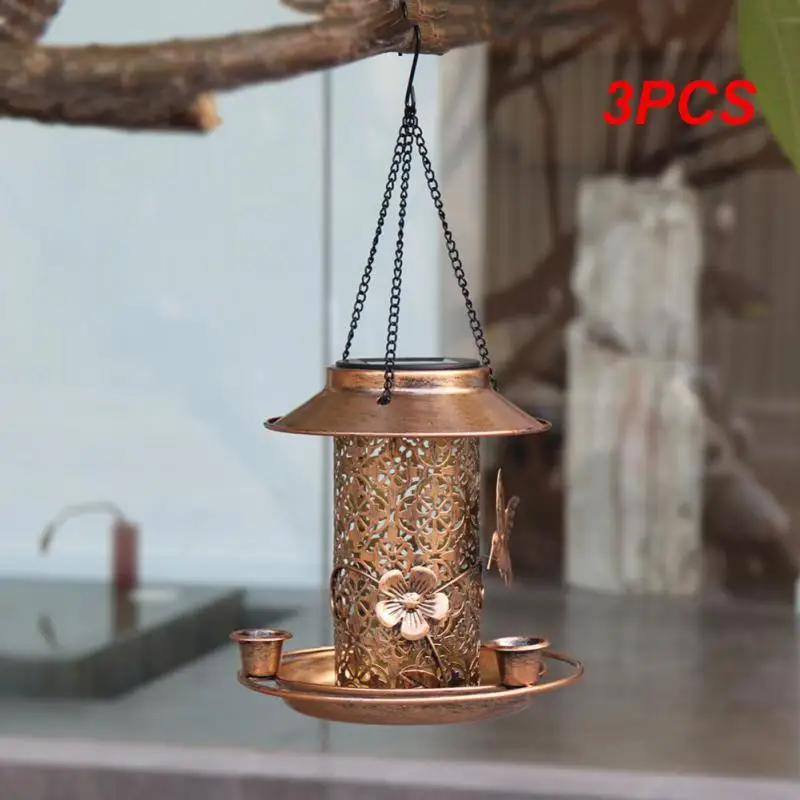 

3PCS Led Light Solar Bird Feeder Household Solar Yard Garden Decor Creative Hanging Metal Tray Garden Supplies Outdoors