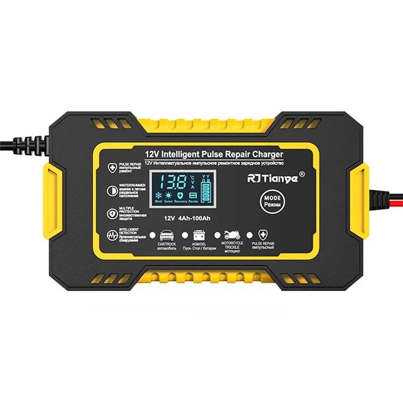 RJTIANYE Caricabatterie intelligente completamente automatico 12V Caricabatteria portatile per auto moto ad alta potenza 6A per la ricarica della batteria Spina UK