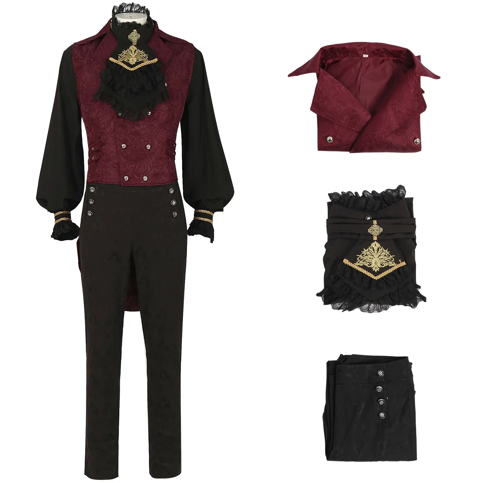 

Men's Gothic Costume Set Black Medieval Gentleman Tailcoat Black Shirt Steampunk Halloween Vampire Cosplay Costume