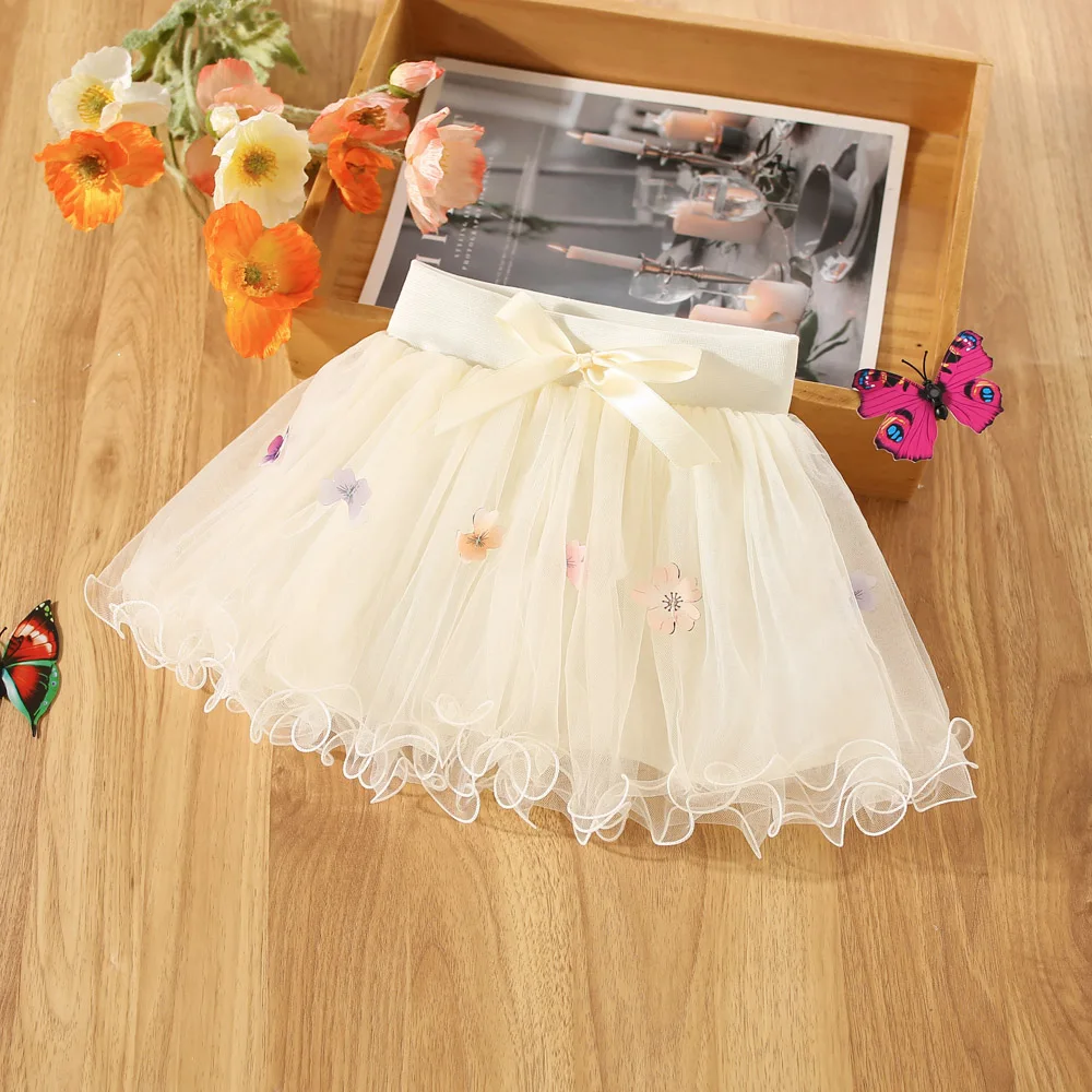 Summer Baby Girl Flower Embroidered Bow Half Skirt Girl Sweet Fashion Short Skirt