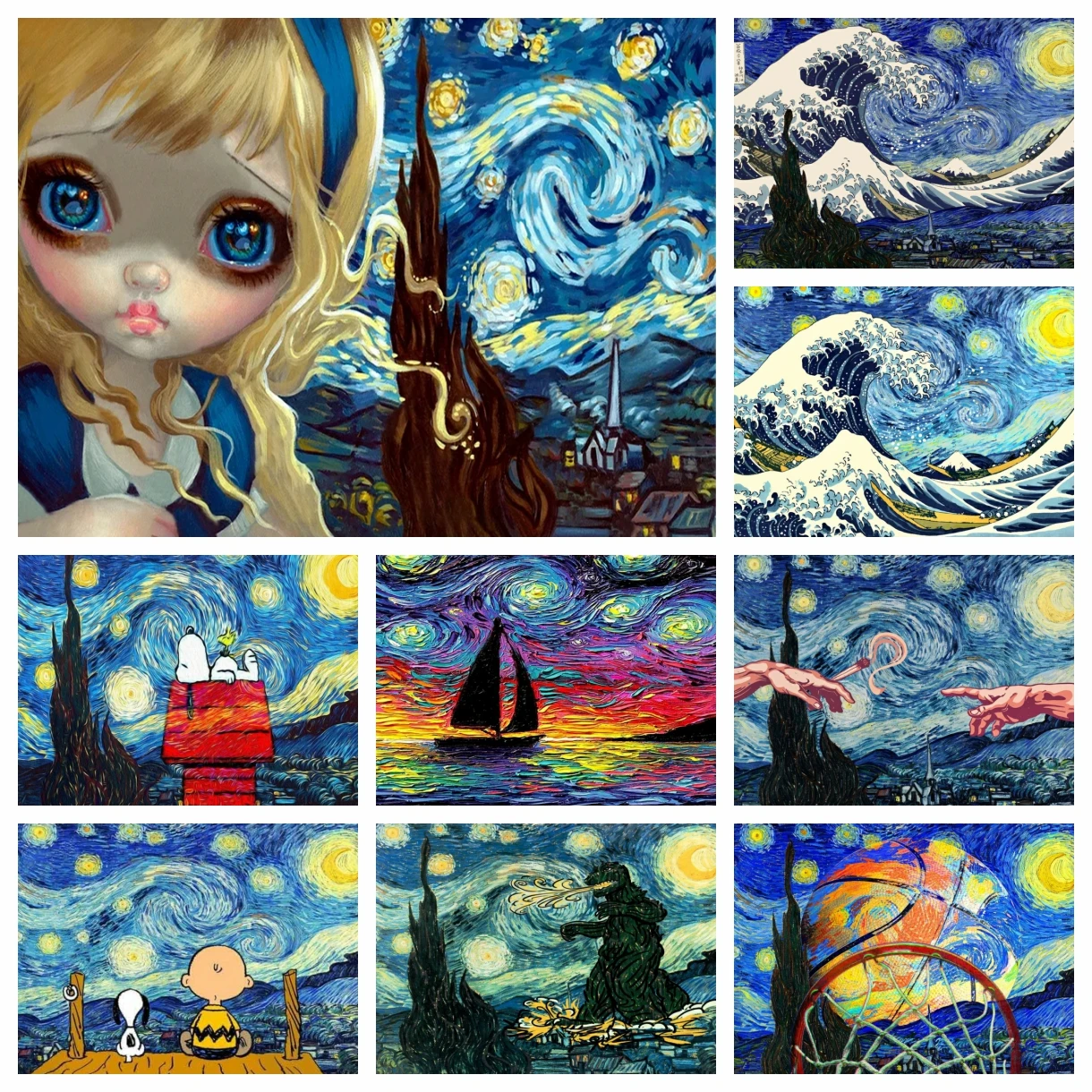 

Landscape Diamond Painting Kits Van Gogh Starry Night Girl With Pearl Earring Picture Mosaic Cross Stitch Embroidery Home Decor