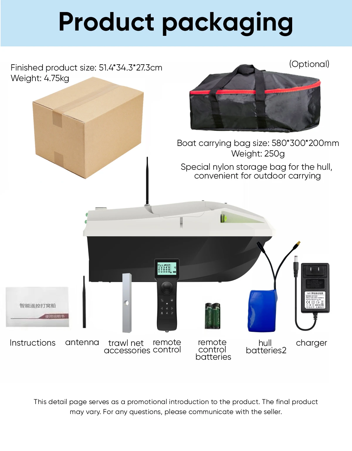 Single Compartment One-Hand Remote Control Fishing Bait Boat Accurate Positioning Version Bait Container