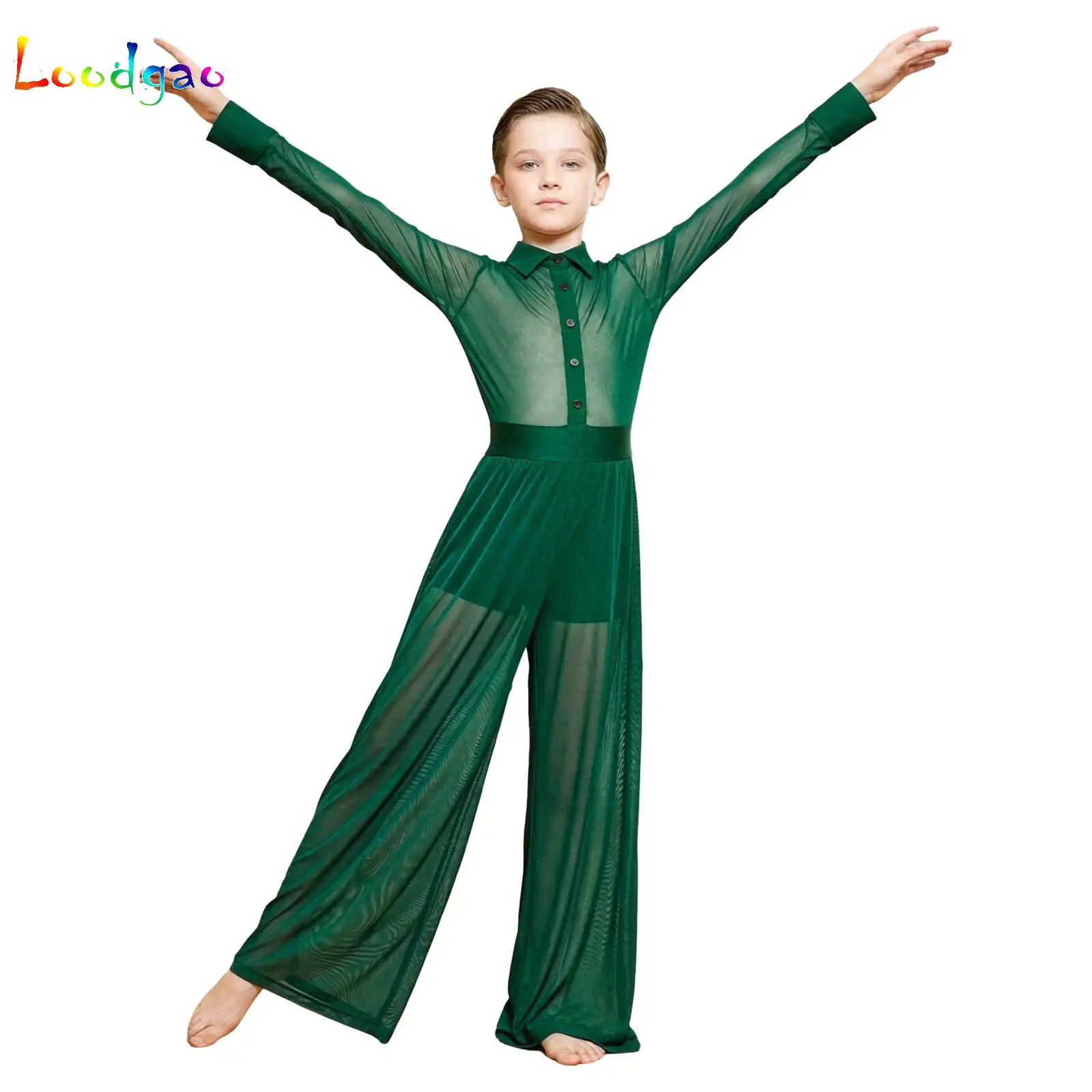 Kids Boys Modern Lyrical Dance Jumpsuit Sheer Mesh Briefs Bodysuit Ballet Acrobatics Gymnastics Skating Performance Costume