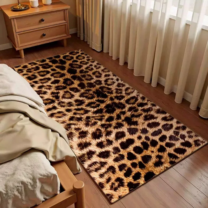 Bedroom Carpet Comfortable Loop Pile TPR Rug Anti-slip Stain-resistant Floor Mat Leopard Print Bedside Mats Home Decoration Rugs