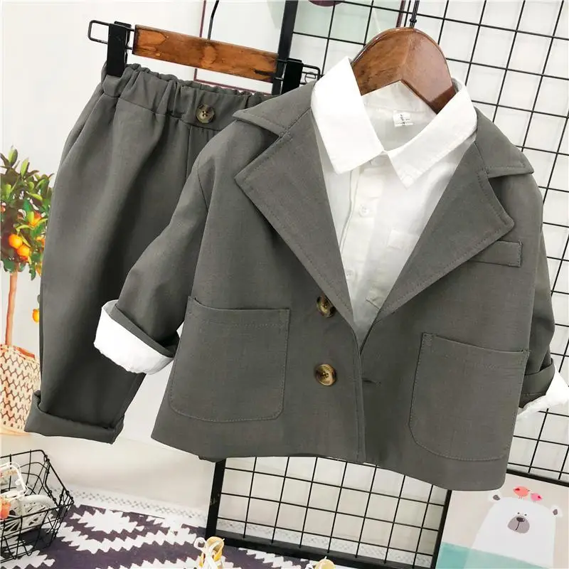 

Spring and Autumn Boys' Suit Set New Handsome Children's British Casual Coat Pants 2-piece Set 2 4 6Years