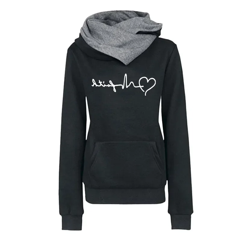 Quality Fashion Outdoors Autumn Winter Sports Women's Sweatshirts Versatile Hoodies Print Double Collar Pullovers Daily Clothing