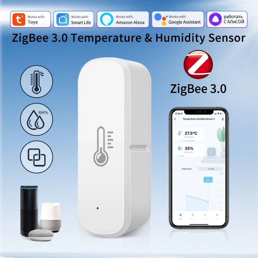 Tuya Zigbee مستشعر درجة الحرارة والرطوبة الذكي مقياس الحرارة الداخلي الرطوبة إشعار التطبيق يعمل مع Alexa Google Home #1