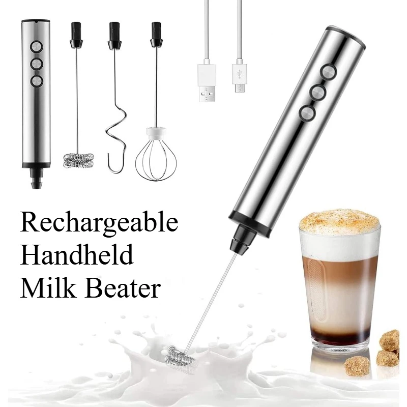 

Электрический ручной вспениватель молока 3-в-1 с 3 регулируемыми скоростями, мини-миксер, съемный венчик из нержавеющей стали, инструмент для домашней кухни