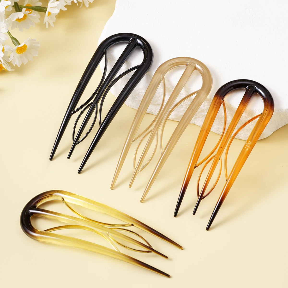 Acetate Leaves U-shaped Hair Stick Hair Fork Hairstyle Tools Hairpin Geometric Women Girls Hair Accessories Accessories Headwear image 5