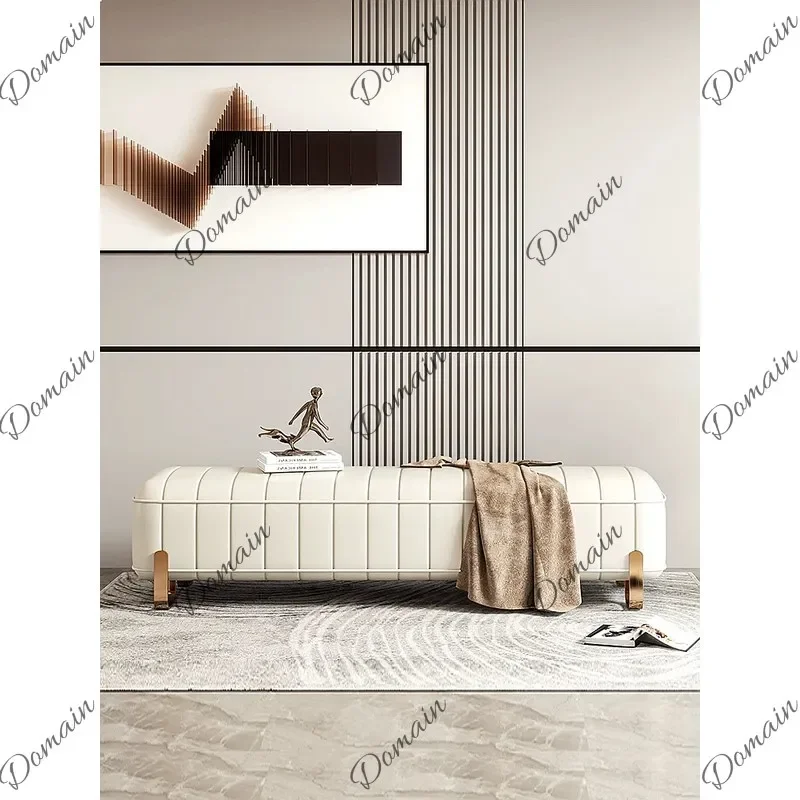 B80 Luxury Solid Wood Bench For End Of Bed, Modern Simple Leather Bedroom Settee, Long Sofa Stool For Living Room