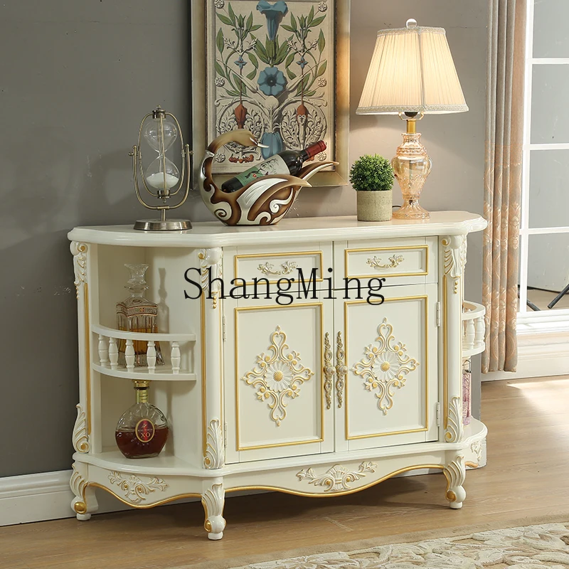 SM solid wood dining side tea cabinet layer display wine cabinet marble countertop villa carved dining cabinet