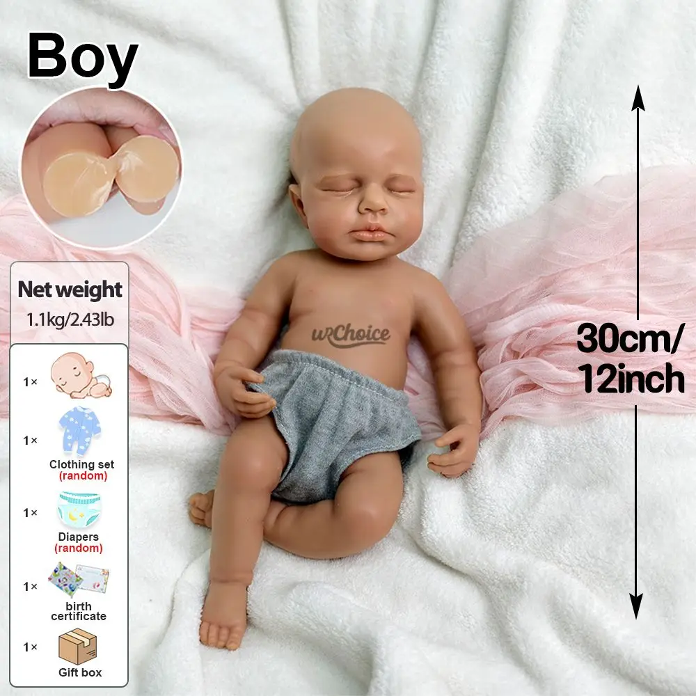 Donkere huid Loulou 12 inch babyjongen hele lichaam zachte siliconen herboren pop realistische wasbare handgemaakte pop voor rollenspel kinderen speelgoed
