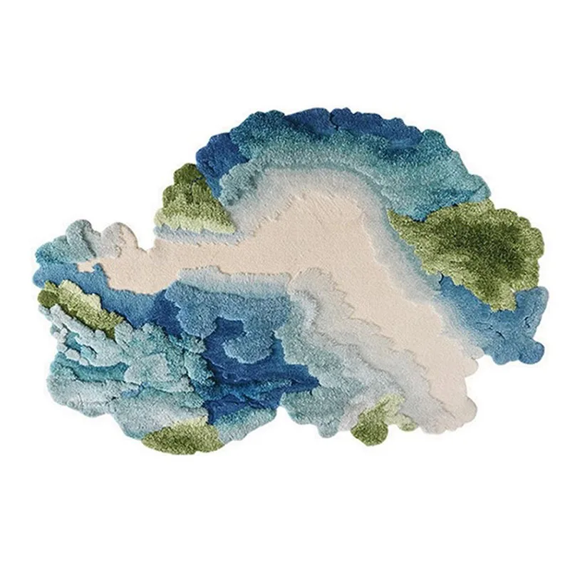 3D Forest Tufting Wool Carpet for Living Room Irregular Bedroom Bedside Meeting Room Round Rug Luxury Green Villa Carpets