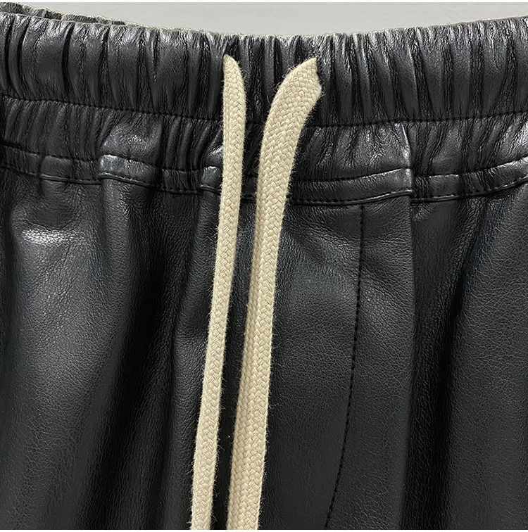 Women's Fashion Basic PU Leather Four Corner Pockets Comfortable Shorts New Versatile Black Short Pants