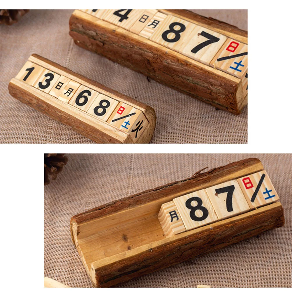 

2 PCS Wooden Calendar Perpetual 2024 Wall Video Home Office Date Display Desktop Opening