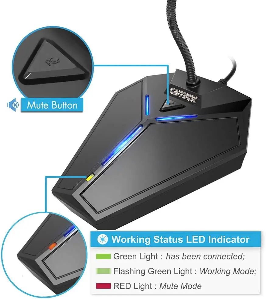 ميكروفون كمبيوتر USB مع زر كتم الصوت ، مؤشر LED ، متوافق مع ويندوز ، ماك ، صوت كتم الصوت ، تحديث الكمبيوتر المحمول
