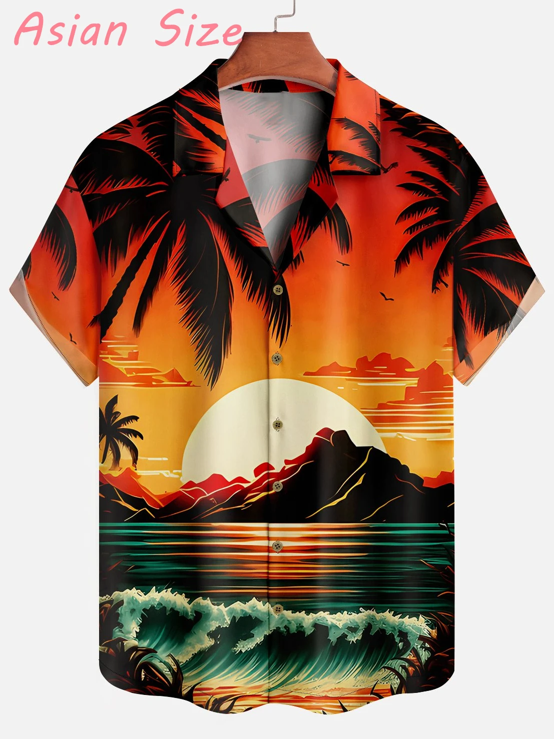 

2026 Hawaiian Shirt For Men Summer Tropical Beach Sunset At Dusk Graphic Short Sleeve Shirt Casual Coconut Tree Blouse Camisa