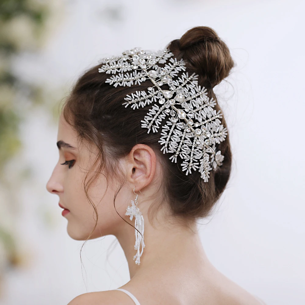 Handmade Cô Dâu Đầu Vũ Hội Tiara Cưới Phụ Kiện Tóc Cài Tóc Cô Dâu Đồ Trang Trí Nữ Pha Lê Trong Suốt Mũ Trùm Đầu