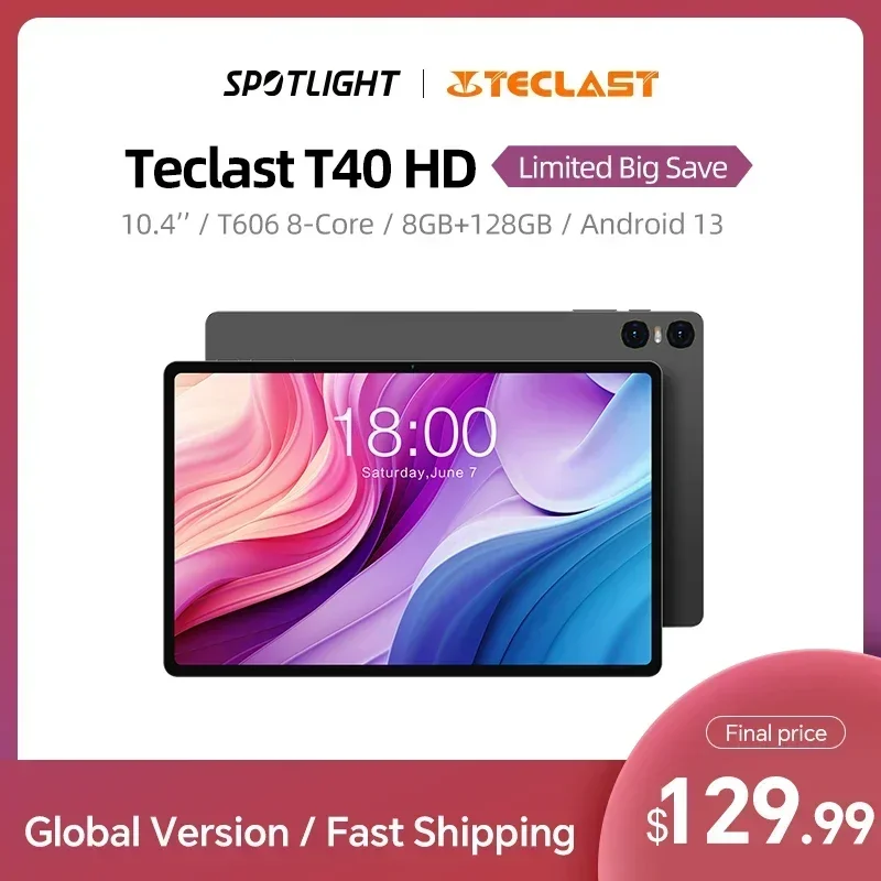 Teclast T40HD Tablet 10.4'' 2000x1200 FHD+ Display 8+8GB RAM 128GB ROM UNISOC T606 Octa Core Android 13 OS Widevine L1 Tablet 4G