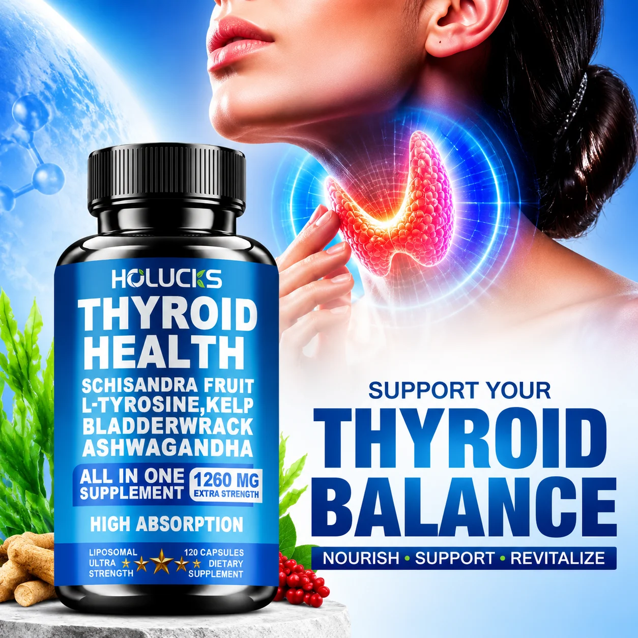 Premium Thyroid Care Supplement, with L-Tyrosine, Kelp, Support Immune Function, Thyroid Health, Stable Mood & Daily Vitality