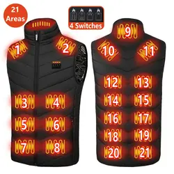 21 Areas Heated Vest Men Jacket Heated Winter Womens Electric Usb Heater Tactical Jacket Man Thermal Vest Body Warmer Coat 6XL