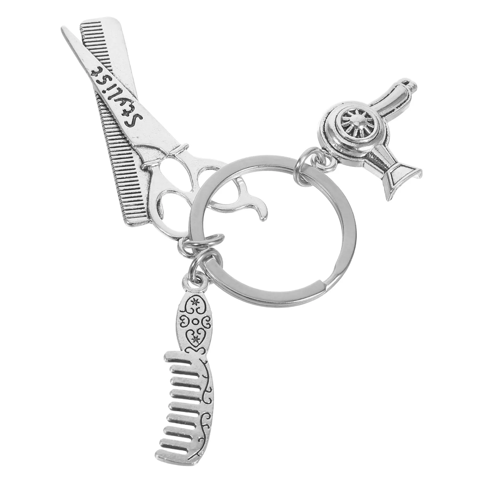 Hairdresser Keychain Stylish Scissor Dryer Comb Alloy Keyring for Hairstylists Beauticians Purse Backpack Handbag Salon Key Fob