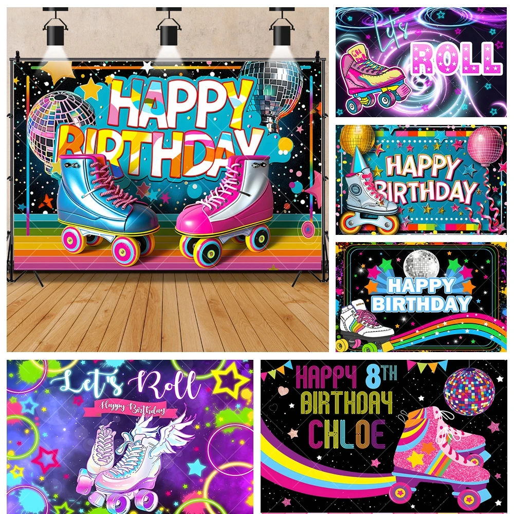 

Cartoon Colorful Roller Skates Aldult Kids Girl Gifts Party Banner Backdrop Custom Kid Room Photo Poster Decor Studio Background