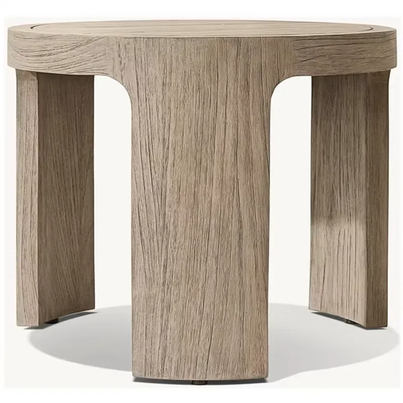 Modern Durable Comfortable Outdoor Balcony Furniture Wide Legs Round Solid Teak Wood Side Table