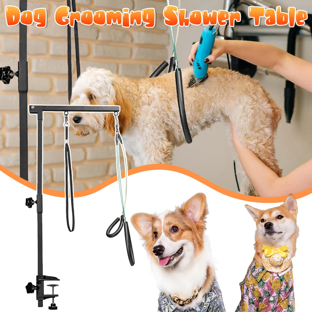 

Stainless Steel Pet Grooming Table Bracket Arm Height Adjustable Telescopic Hanger with No-Sit Haunch Holders for Dogs Cats Groo