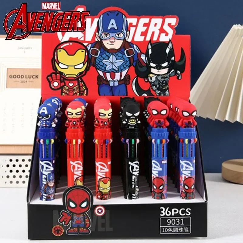 Marvel Avengers Ten-color Ballpoint Pen Iron Man Spider-Man Deadpool Captain America Cartoon Multi-color Painting Pen Kids Toys