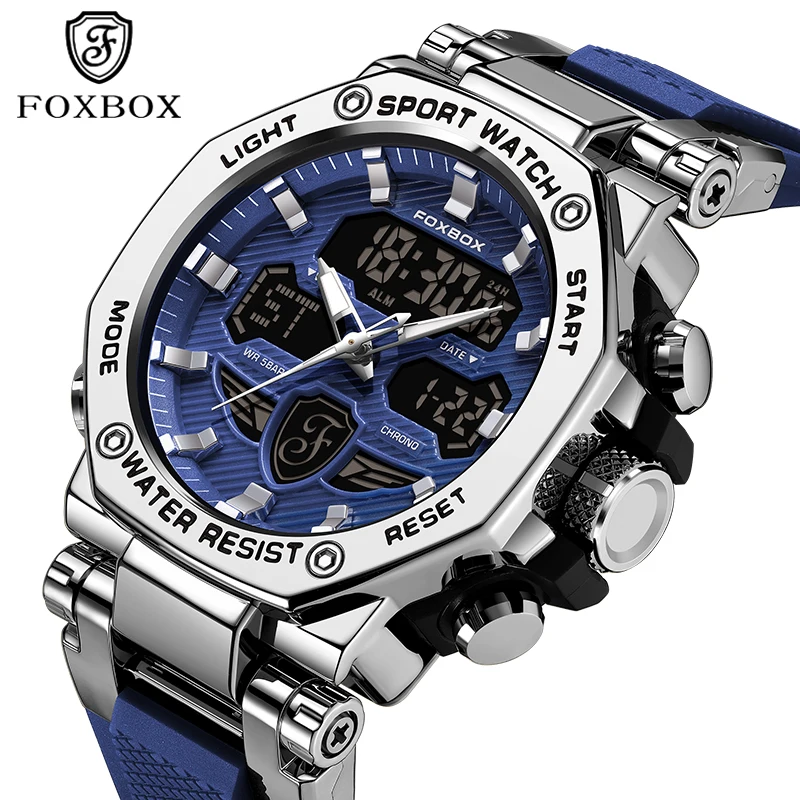 Foxbox relógios masculinos digital militar esporte quartzo moda luminosa dupla exibição cronógrafo à prova dwaterproof água relógios para homem