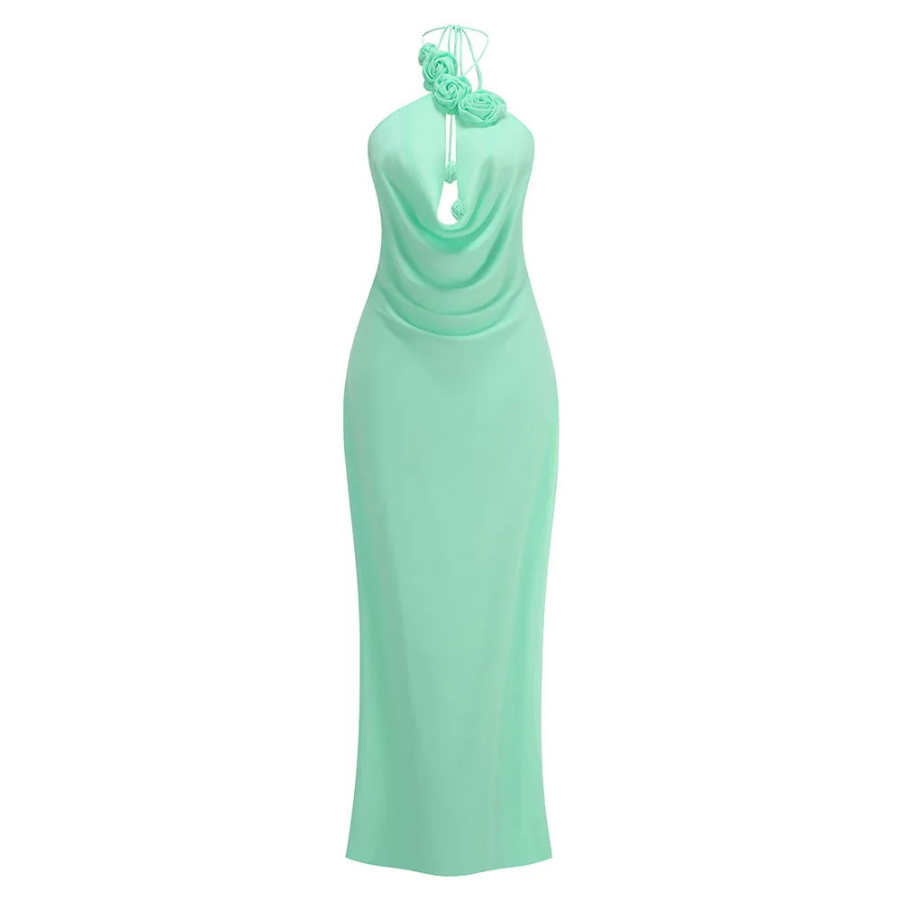 

Elegant Dark Green Halter Neck Sleeveless Gown Sexy Retro Dresses For Wedding Guest Formal Prom Evening Dinner Daily Dating