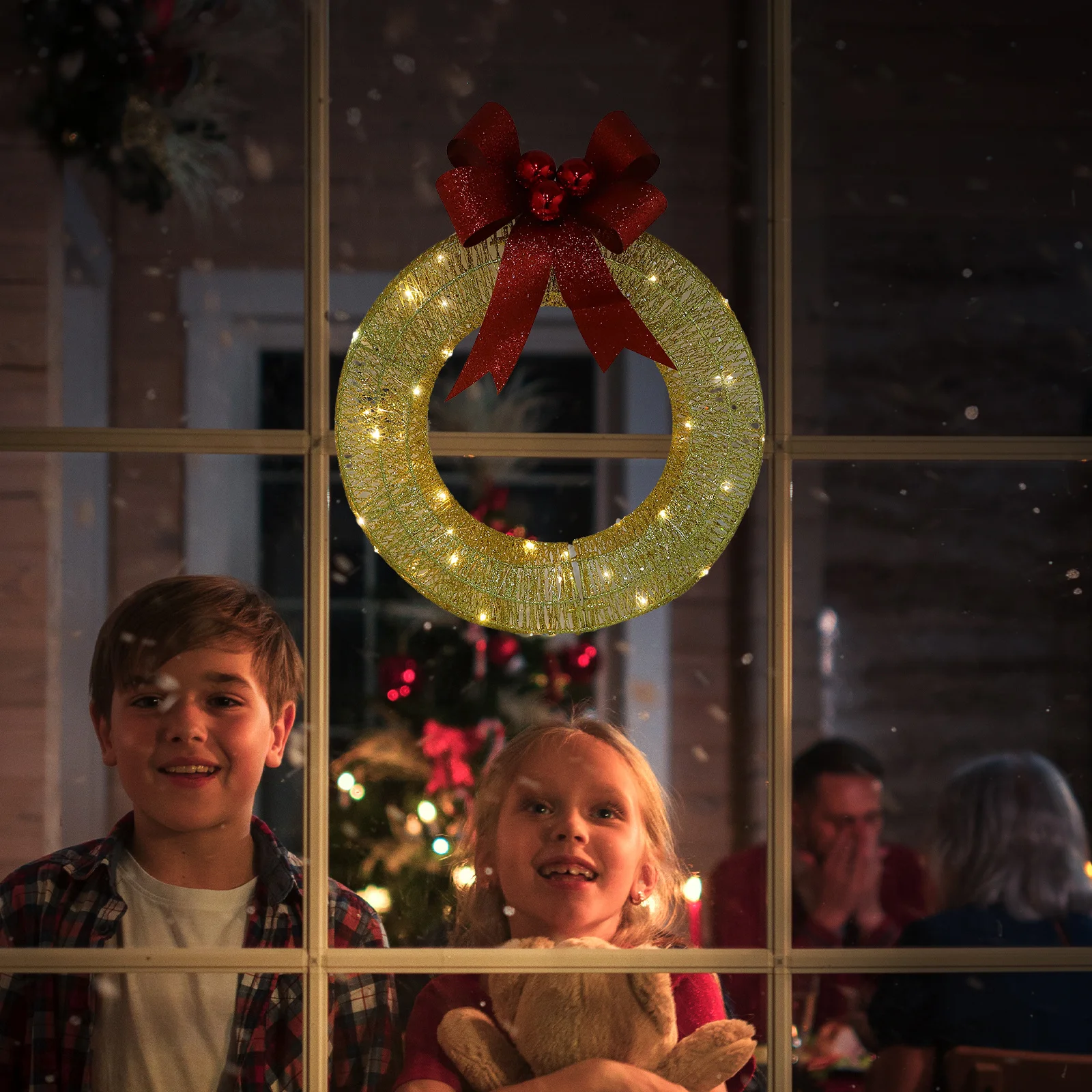 

Led Lighted Christmas Wreath Metallic Glowing Design For Holiday Decor Indoor Outdoor Wall Door Hanging Xmas Party