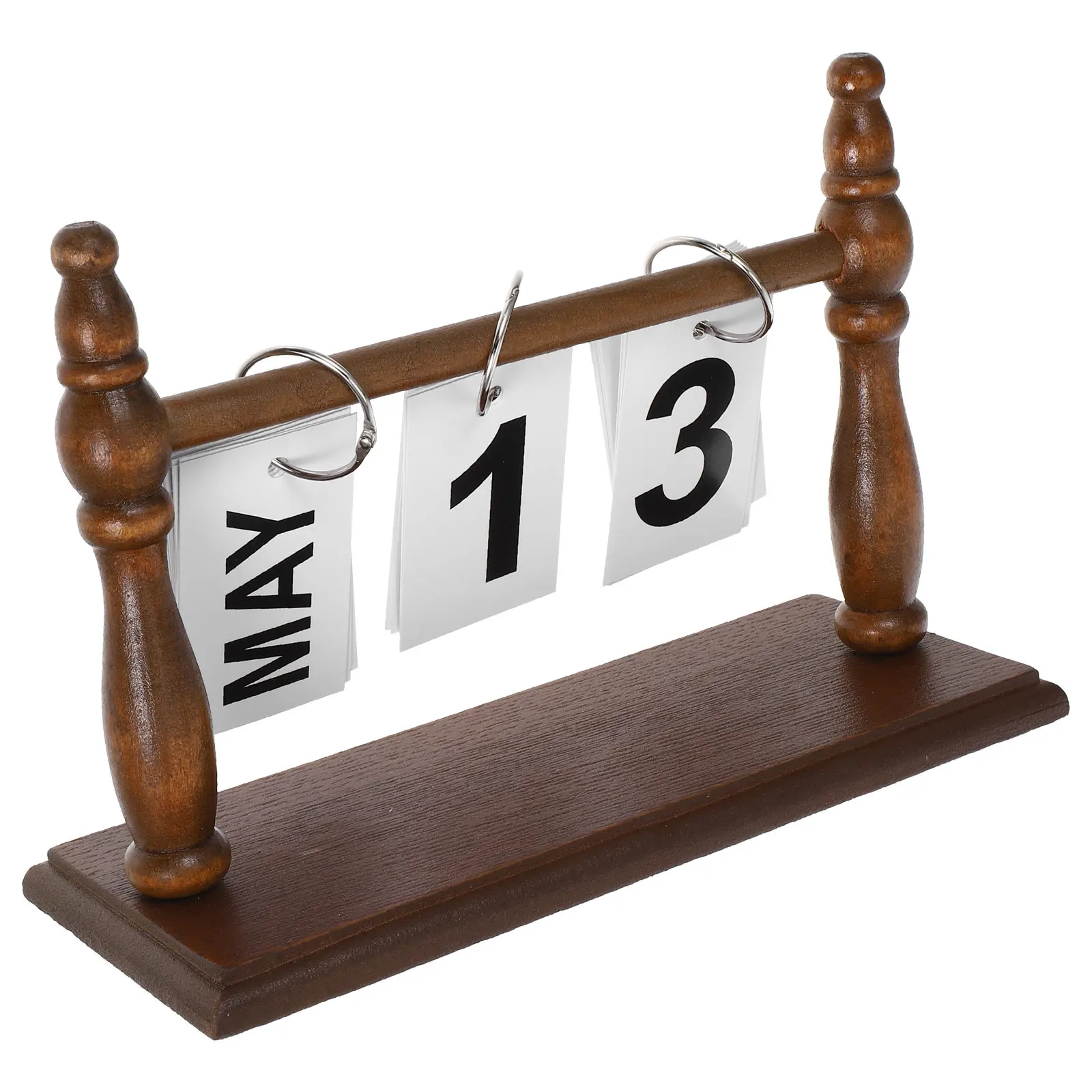 Perpetual Desk Calendar Wooden Base Flip Rustic Desk Calendar Office Home Decorative Standing Desktop Accessory