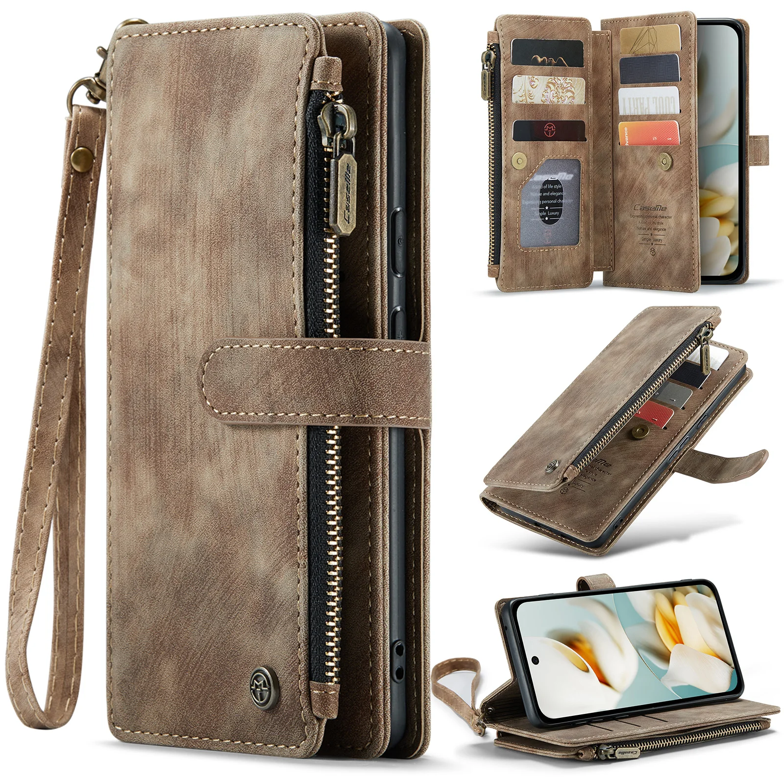 

CaseMe-C30 For Google Pixel 7A 8 8 Pro 9A 9 Pro 9 10 Pro XL Luxury Magnetic Flip Leather Zip Wallet Case Card Slots Holder Cover