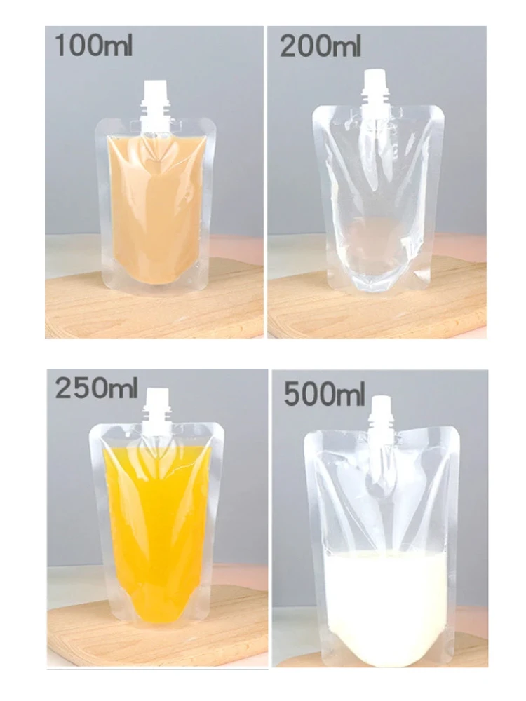 100 ml-500 ml Reise-Getränke-Auslaufbeutel, transparente Plastiktüten, versiegelte Saftaufbewahrung, Getränke, eiskaltes Getränkebeutel, tragbar – Detail 1