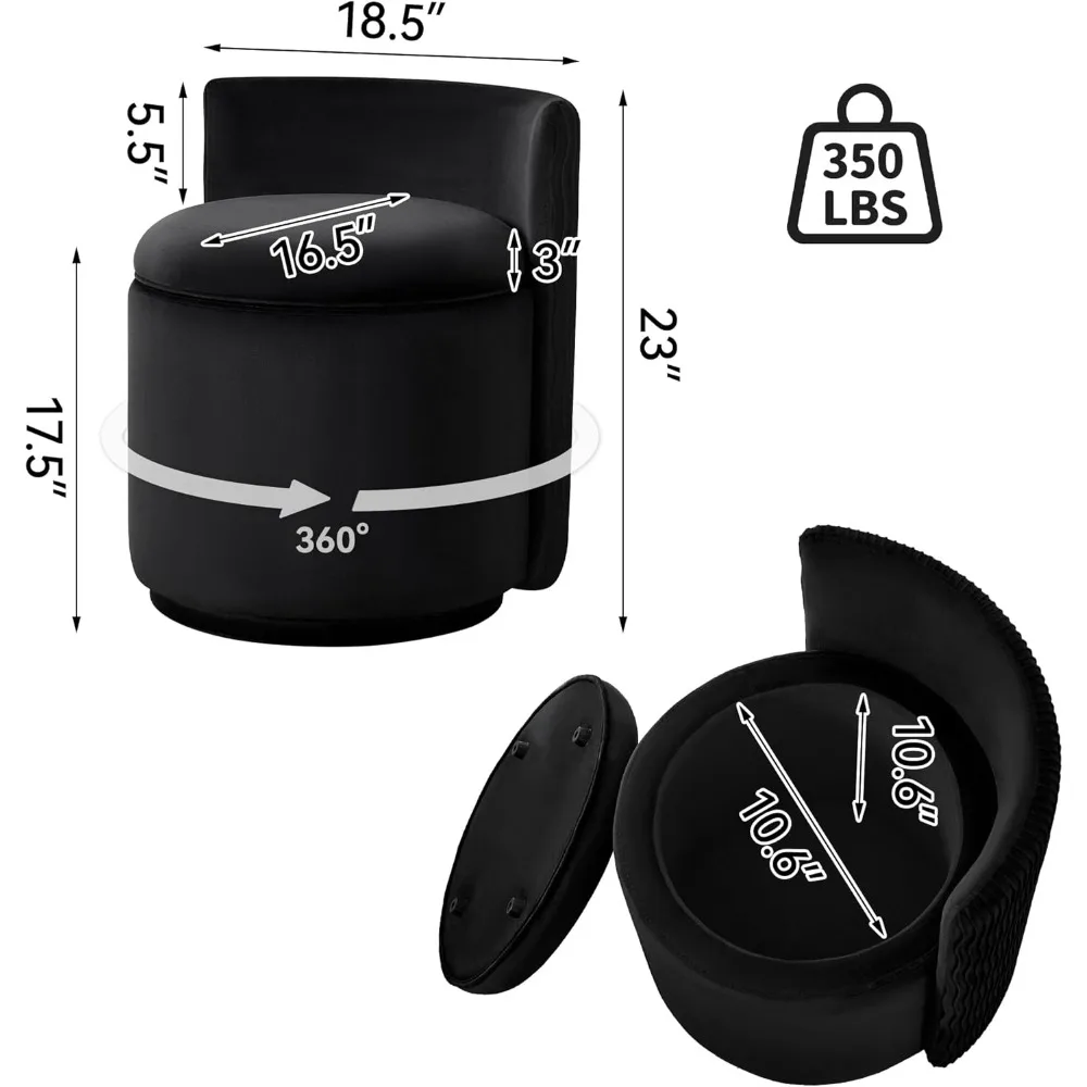 كرسي فانيتي مع مساحة تخزين، 360 ° كرسي مكياج دوار مع ظهر مموج، بدون تجميع مقعد صغير لغرفة النوم والخلع الملابس #2