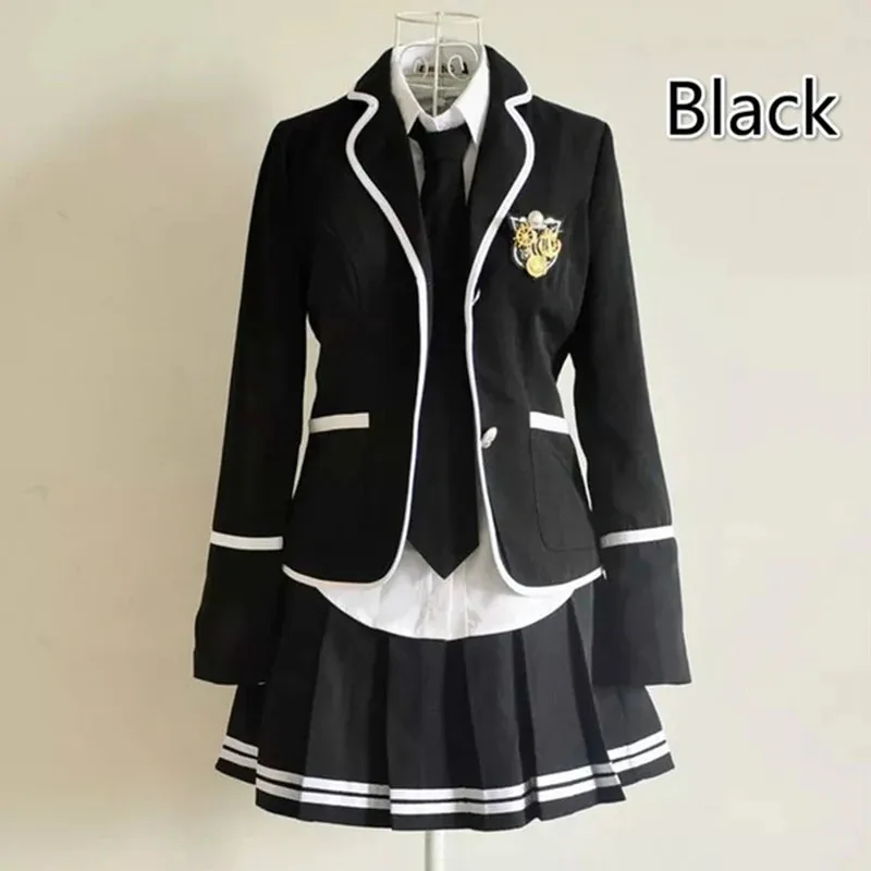 

asdh8@Women Girls Pleated Skirt with Jackets Y2K Teens School Uniform Cosplay Costume Black Red Plaid Skirt Tops Coat Sets S-3X