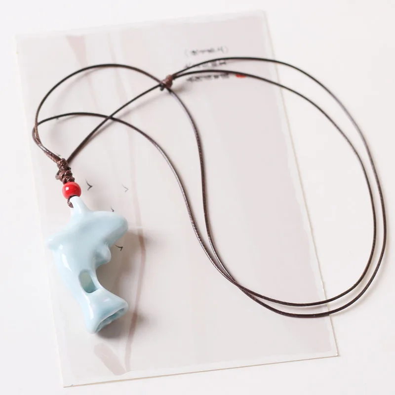 Ceramic light blue dolphin whistle necklace, sunflower whistle necklace, cute student pendant