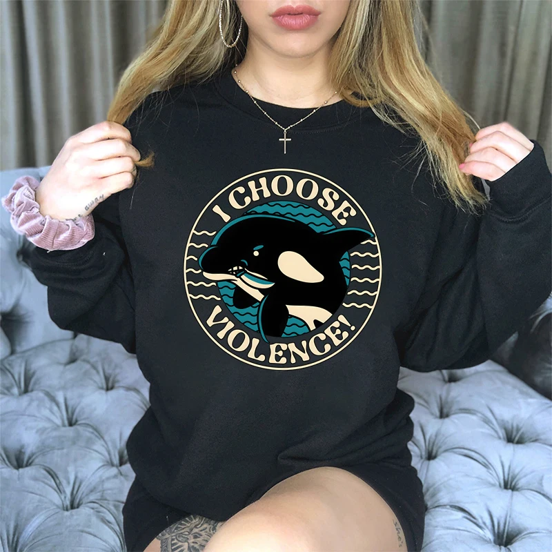 

I Choose Violence Seal Print Women's Sweatshirts Hoodies Funny Ocean Animals Fashion Casual Hoodies Trendy Seal Women's Sweater