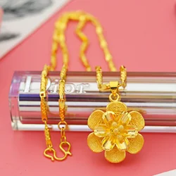 Flowers Rose Shaped Yellow Gold Color Pendant Necklace for Women Bride Clavicle Chain Gold Necklace Valentine's Day Jewelry Gift