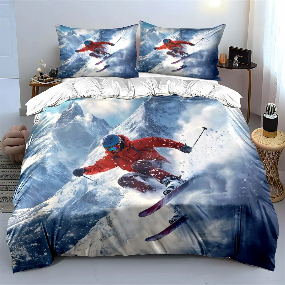 Skier speeding on snowy mountain Print Soft Comfortable Duvet Cover Bedding Set Included 1*Duvet Cover  2*Pillowcases