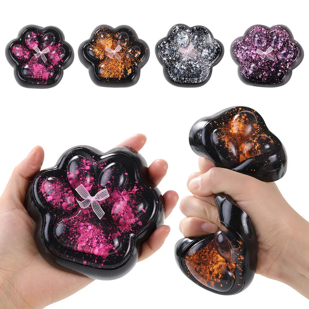 

Милые негабаритные кошачьи лапы TPR, игрушки с медленным отскоком, бант, блестки, кошачья лапа, мягкие моти, прозрачная игрушка для релаксации, подарок