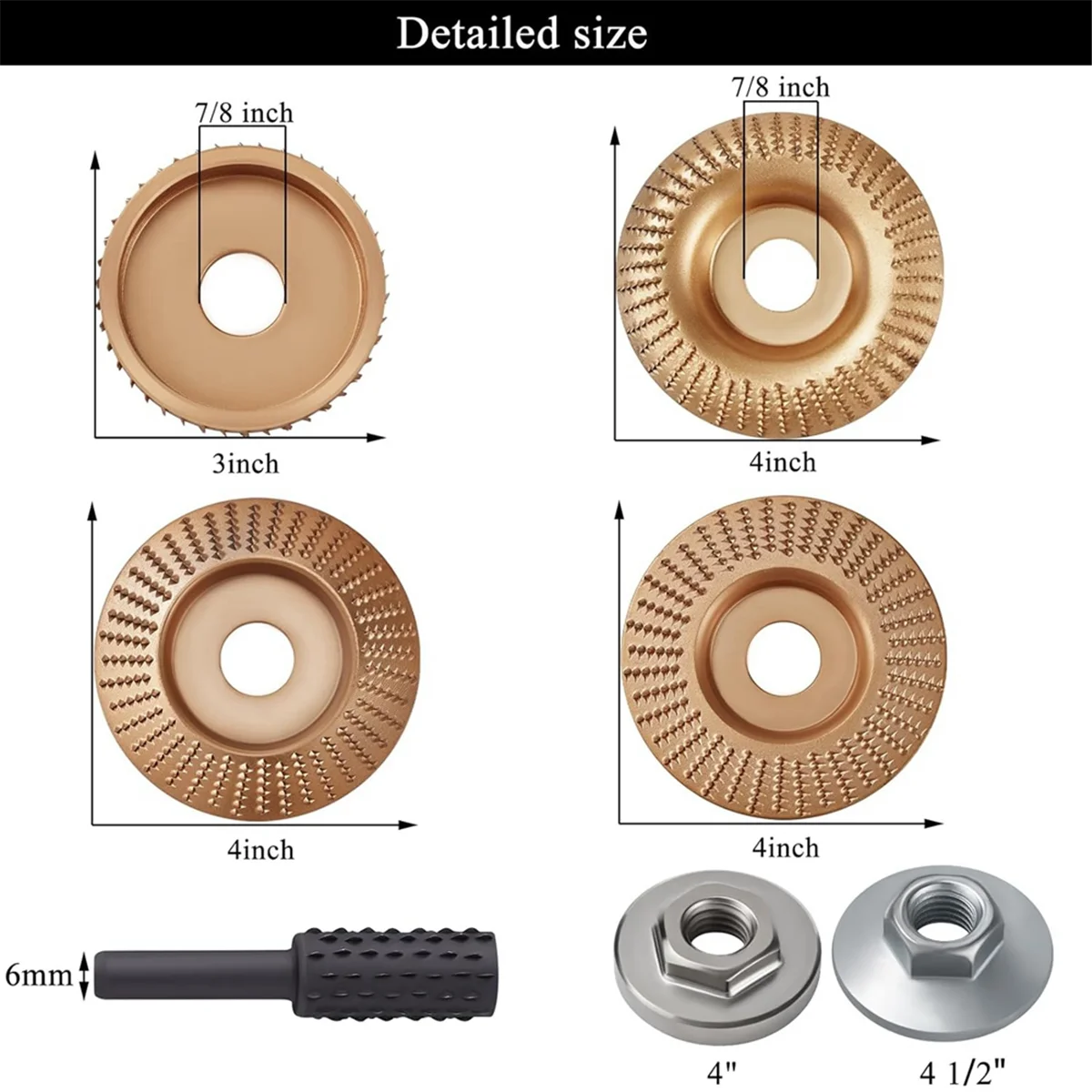 Set di dischi per intaglio del legno da 4 pezzi + 5 pezzi Set di raspe rotanti per smerigliatrice angolare disco per intaglio del legno per smerigliatrice angolare da 4 pollici o 4 1/2In