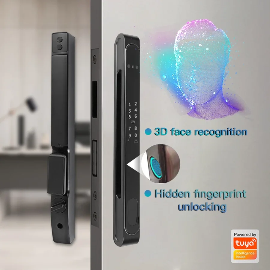 TYSH Tuya Aluminum Sliding Door Lock Smart Door Lock 3D Face Unlock IP68 Waterproof Password Electronic Key IC Unlock