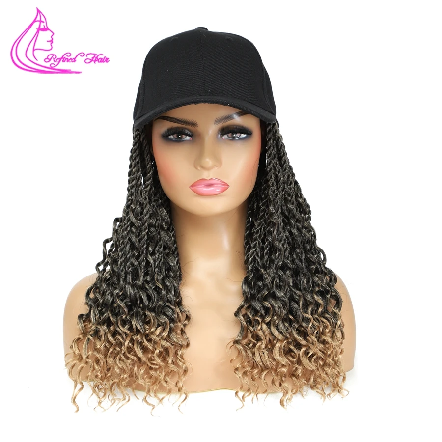 Hat Wig Curly Ends Senegalese Twist Braid with Fly Curl contacted Baseball cap 14 inch Short Braid Wigs For Black Woman Girls