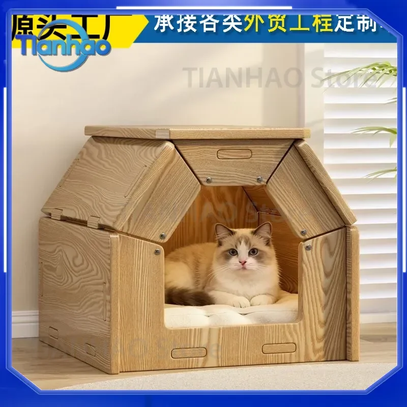 Solid Wood Cat Kennel Universal Storage Table for All Seasons for People and Pets Warm Breathable Cat Furniture