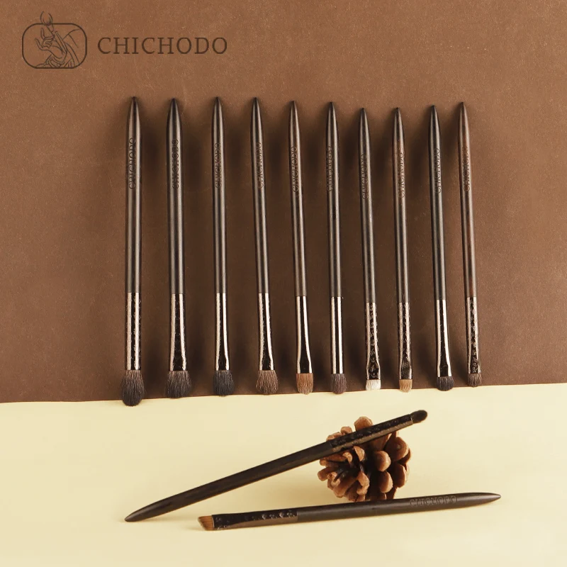 CHICHODO- Professional Handmade Eye Makeup Brushes Top Animal Hair Ebony Handle Include Eyeshadow Eyebrow Eyeliner Lip Brush