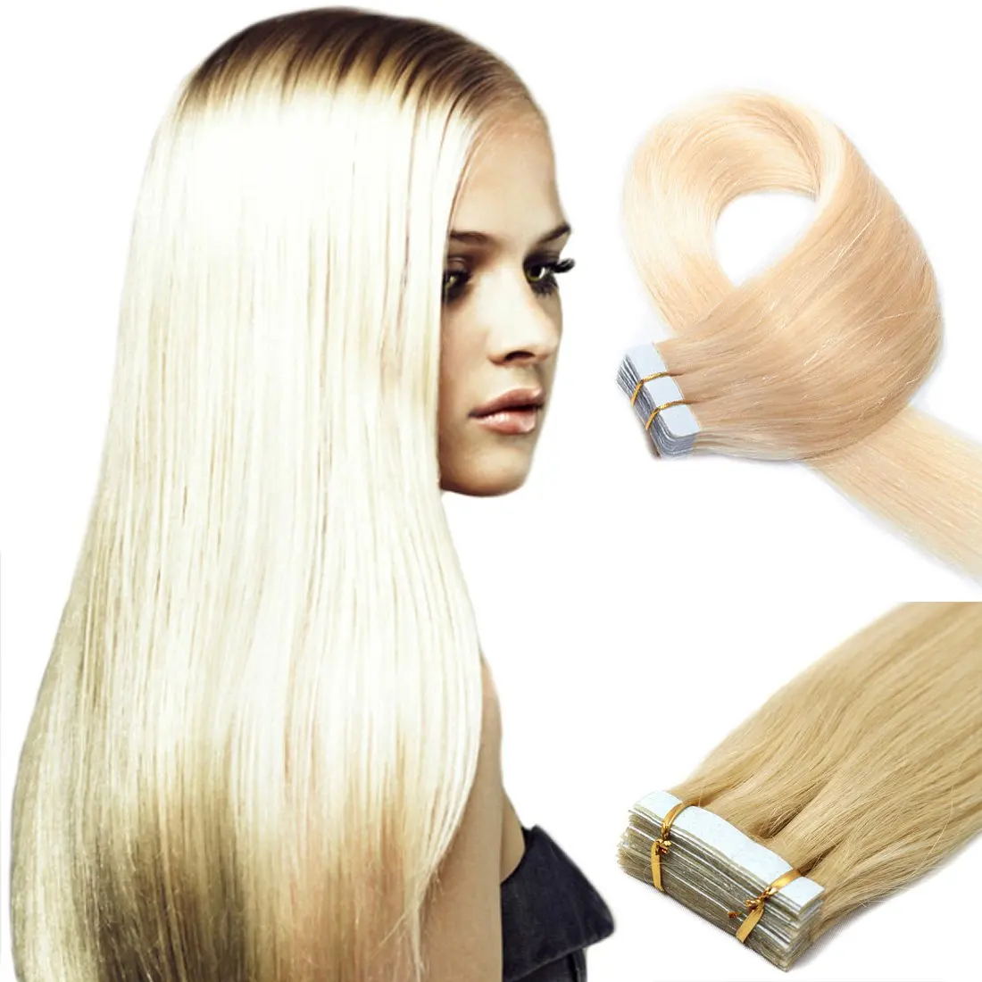 

Легко наносимая лента для наращивания своими руками, 100% человеческие волосы Remy, 20 шт., набор с инструментом для нанесения, средство для удаления тонких тонких волос, бесшовный блондин