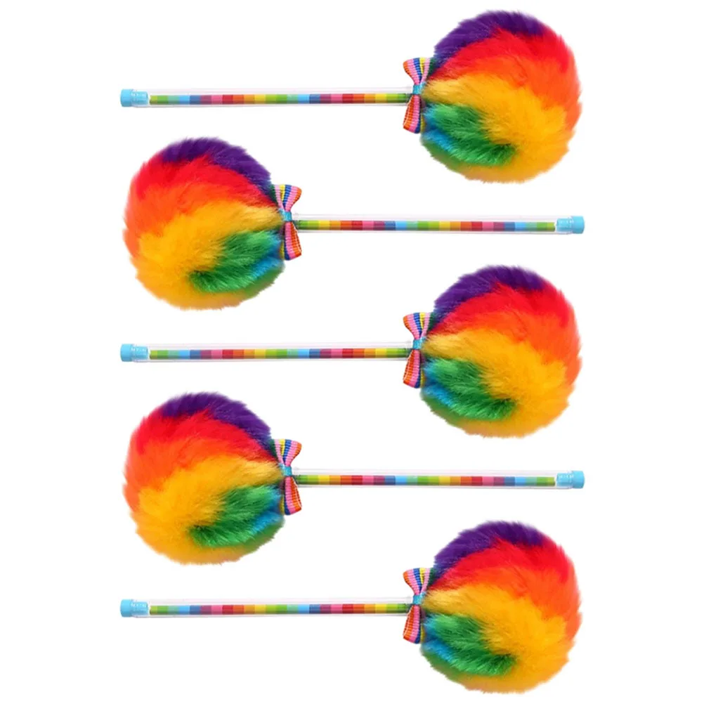 

5Pcs Pom Pom Ball Ink Pens Smooth Writing Ergonomic Design Novelty Rainbow Colorful Pens for School Office Creative Writing